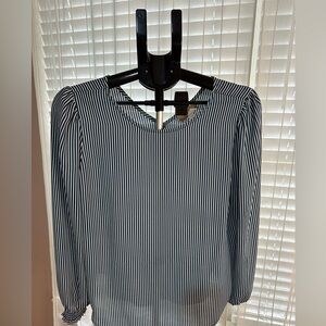 LOFT Teal and White Striped Blouse